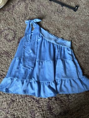 Light Blue Tiered Ruffle one shoulder tank